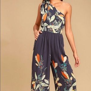Free People Floral One Shoulder Jumpsuit